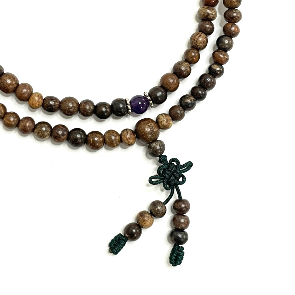 印尼加里曼丹沉香108手串 黃瑪瑙和紫瑪瑙 6mm