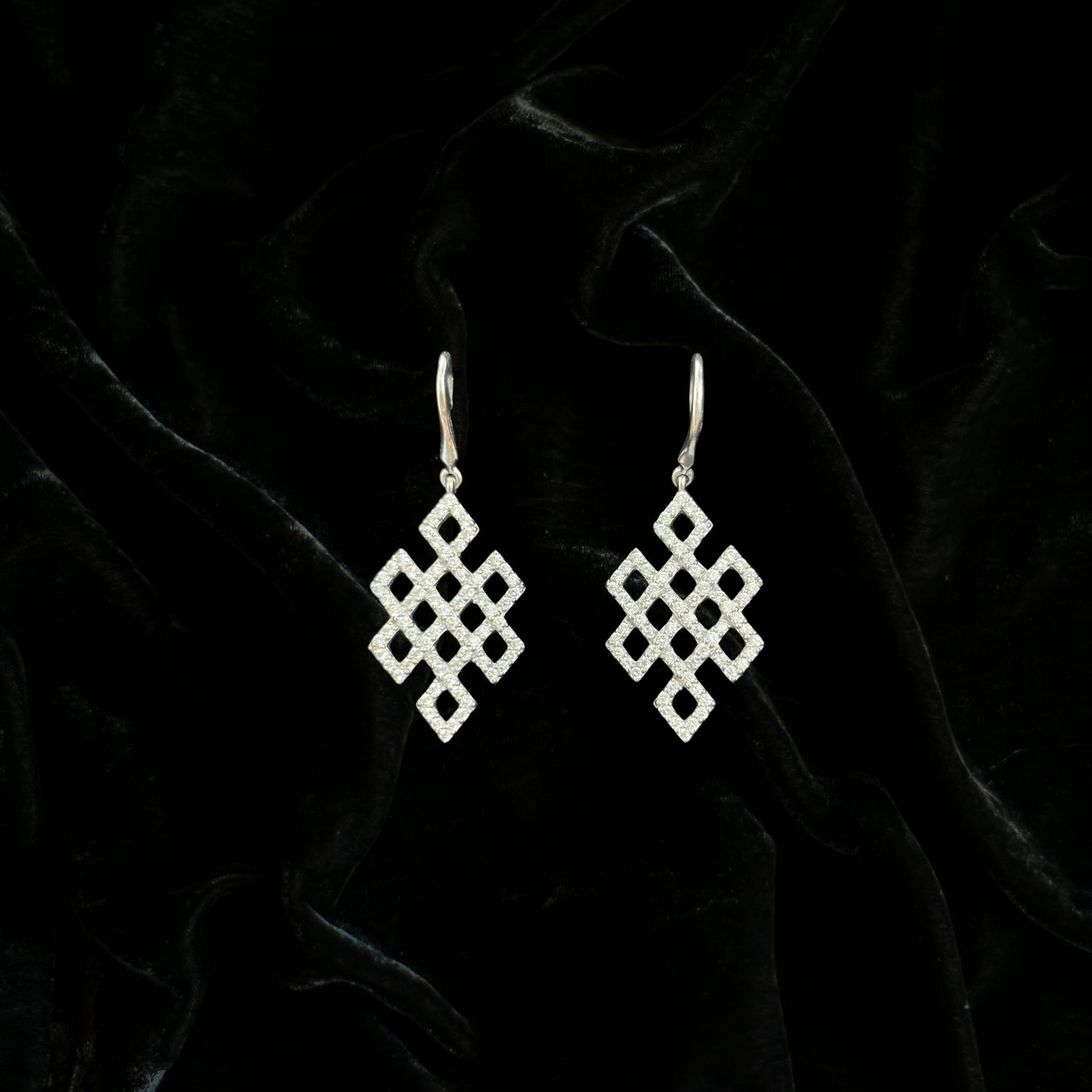 Endless Knot Silver CZ Diamond Earrings