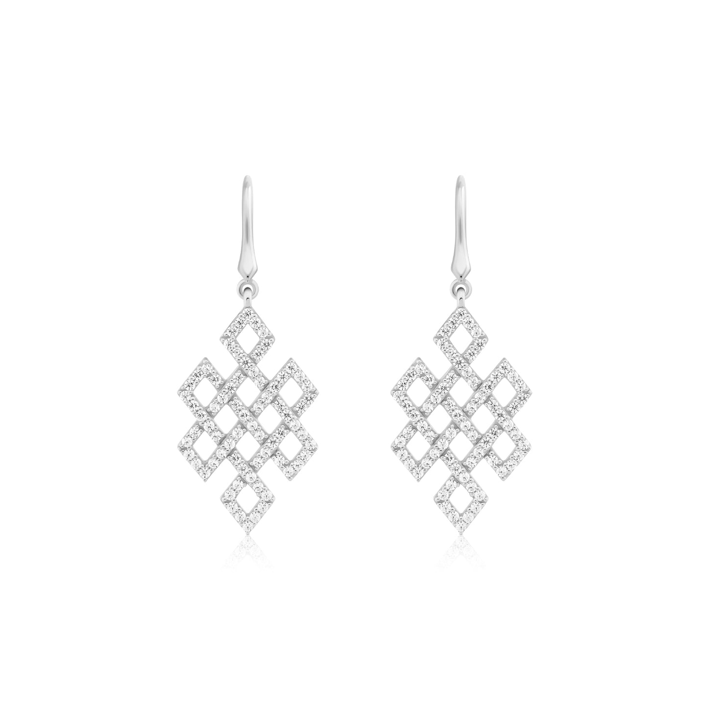 Endless Knot Silver CZ Diamond Earrings
