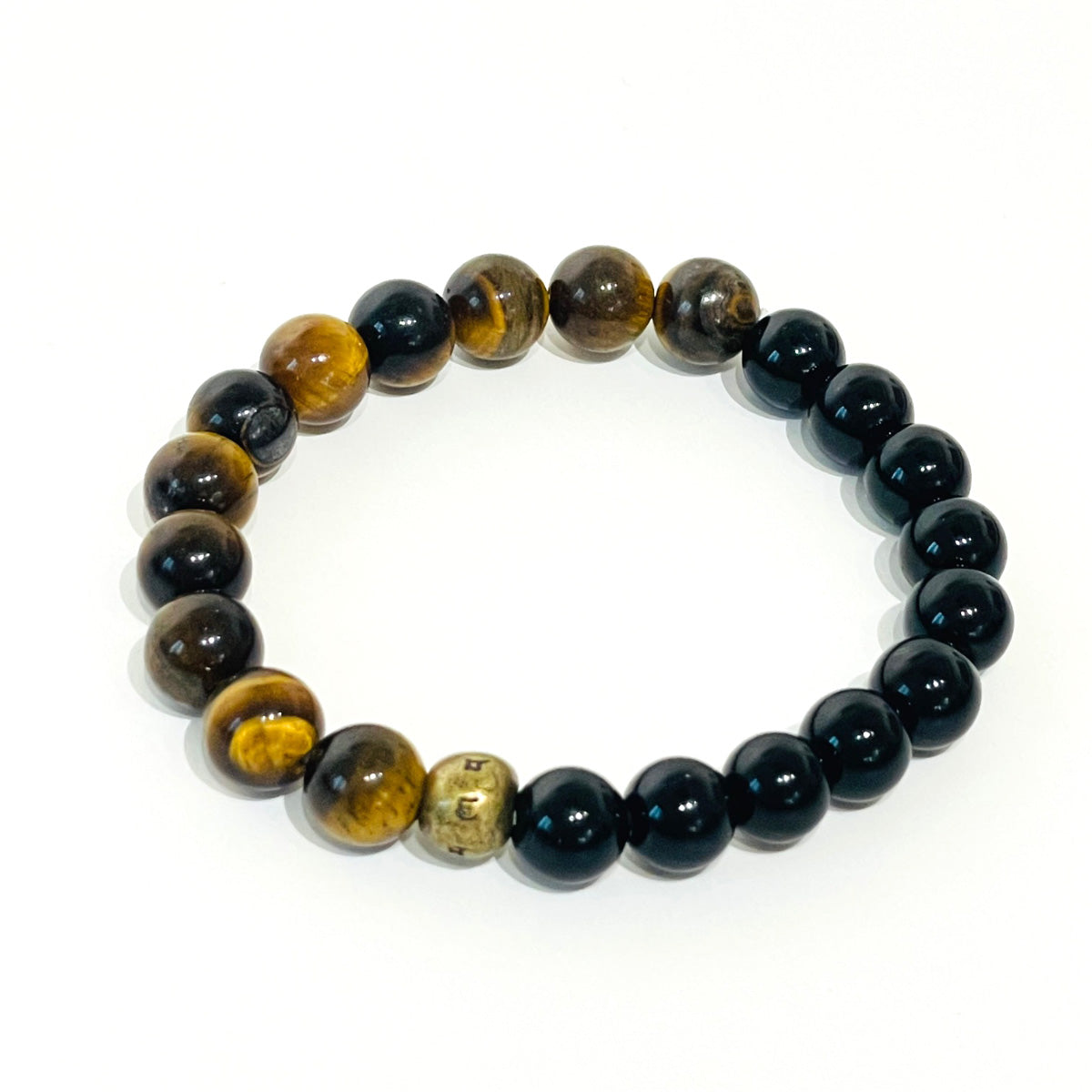 Black Onyx Tiger Eye Stone Six-Character Mantra Bracelet 8mm