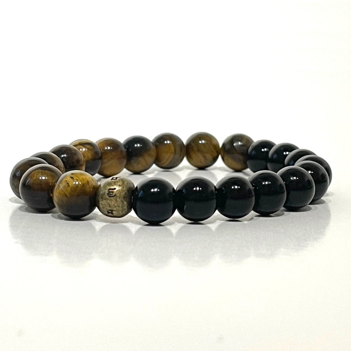 Black Onyx Tiger Eye Stone Six-Character Mantra Bracelet 8mm