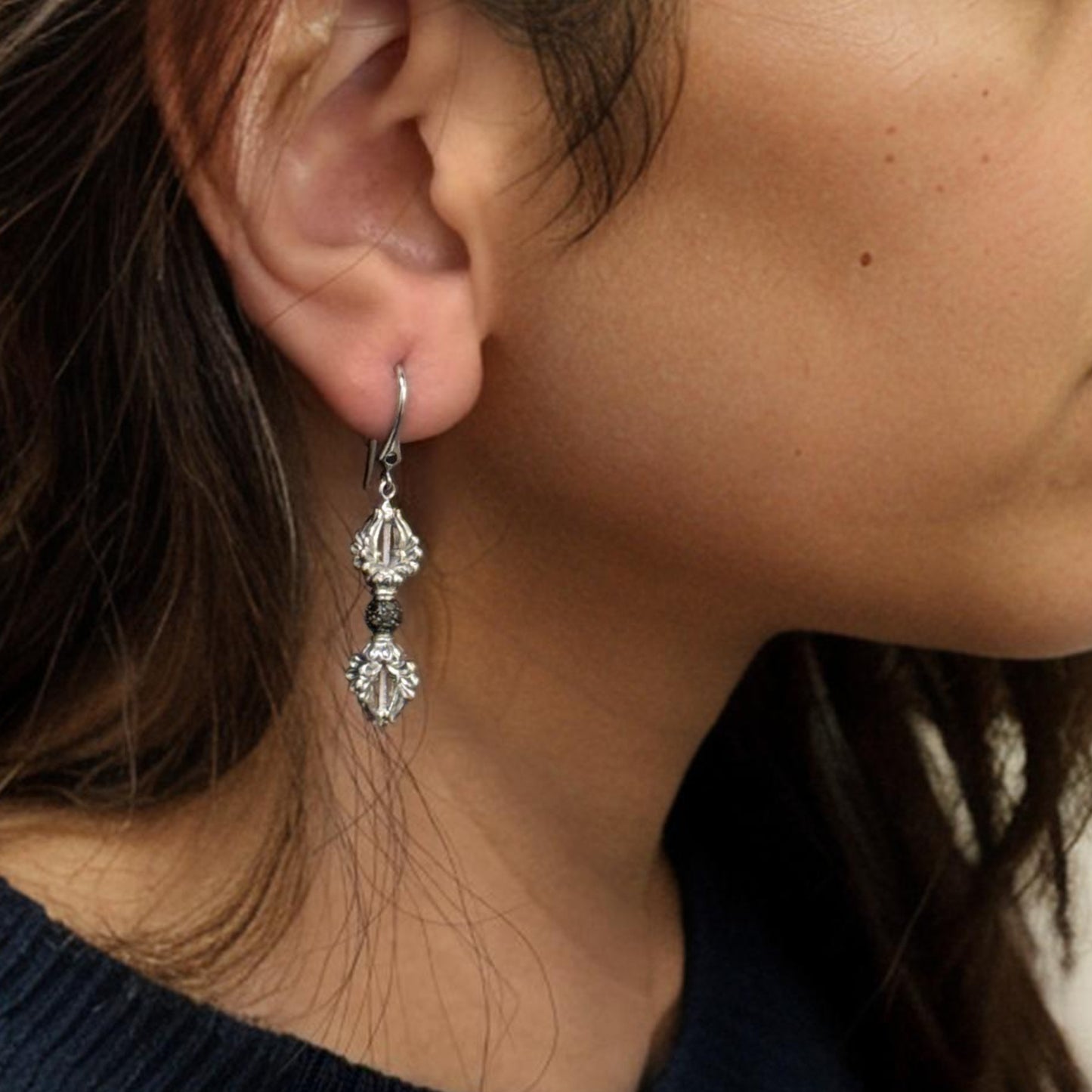 Five Pronged Vajra Earrings Black Diamonds