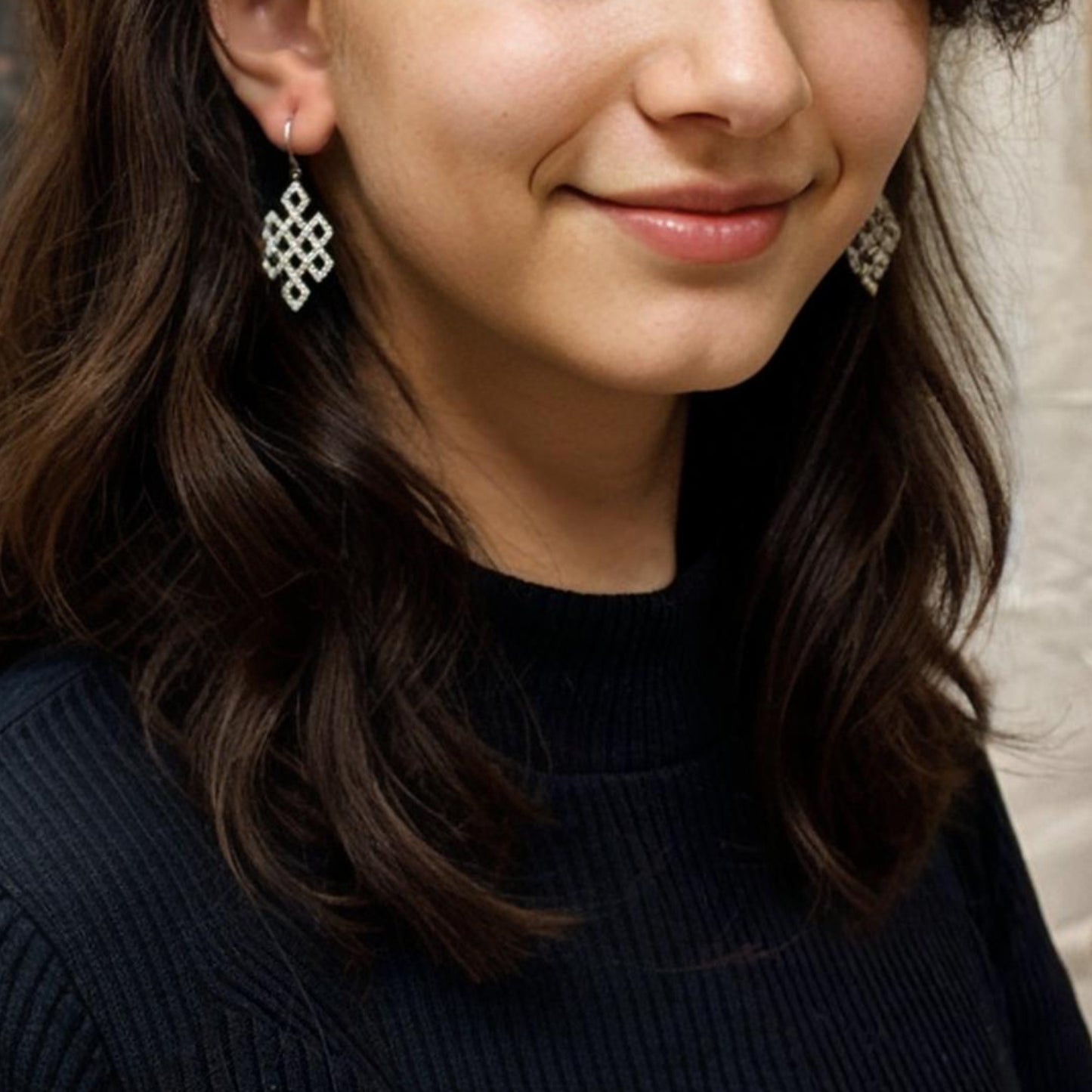 Buddhist Gift Selection I Endless Knot Earrings 925 Sterling Silver CZ Diamonds