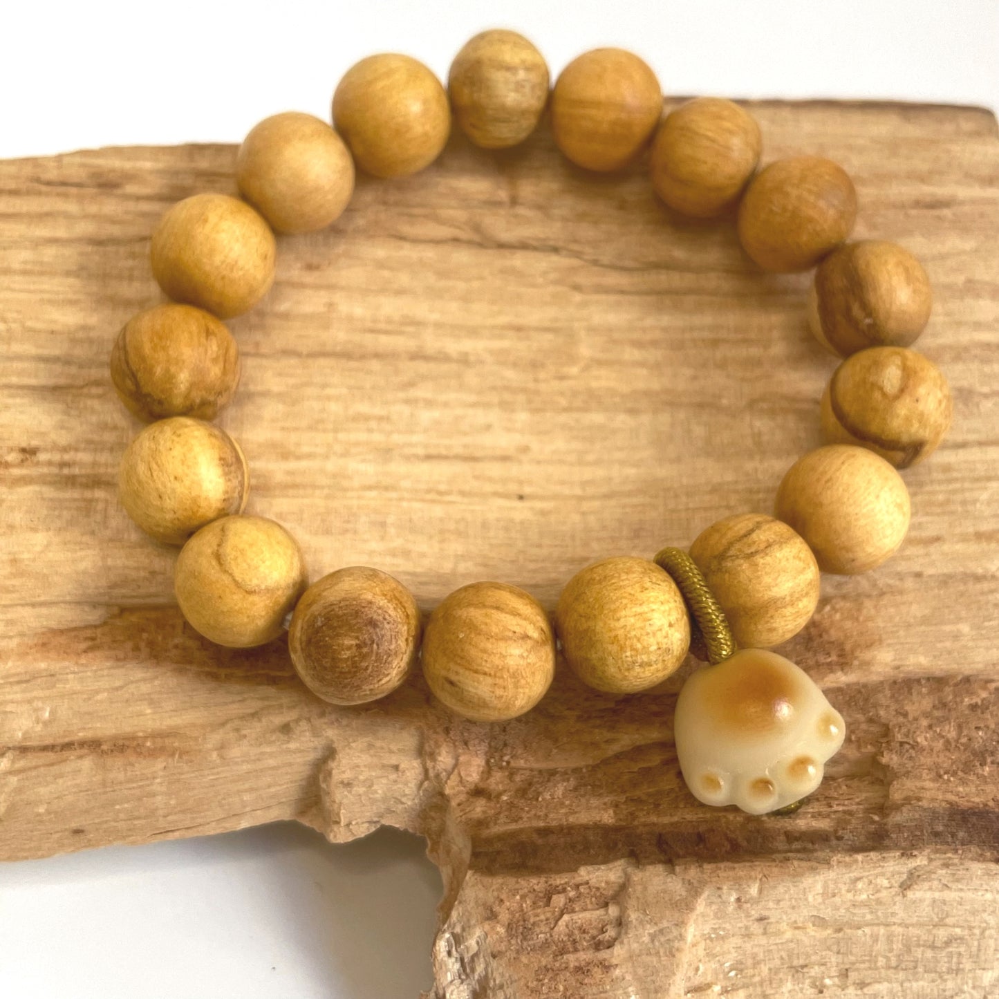 Peru Palo Santo Bead Bracelet 10mm with Bodhi Root Cat Paw Paw