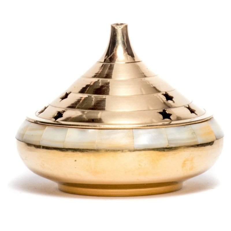 鑲嵌珍珠母的黃銅香爐