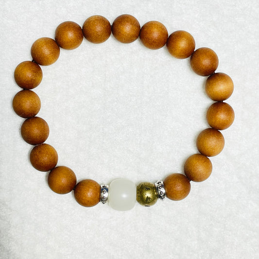 Natural Sandalwood with Buddha Root and Six-Word Mantra Bracelet 8mm