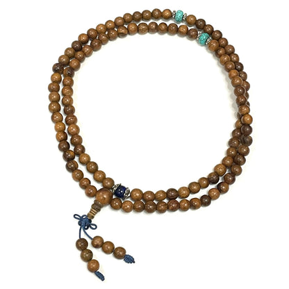 印尼加里曼丹沉香108手串 綠松石和青金石 8mm