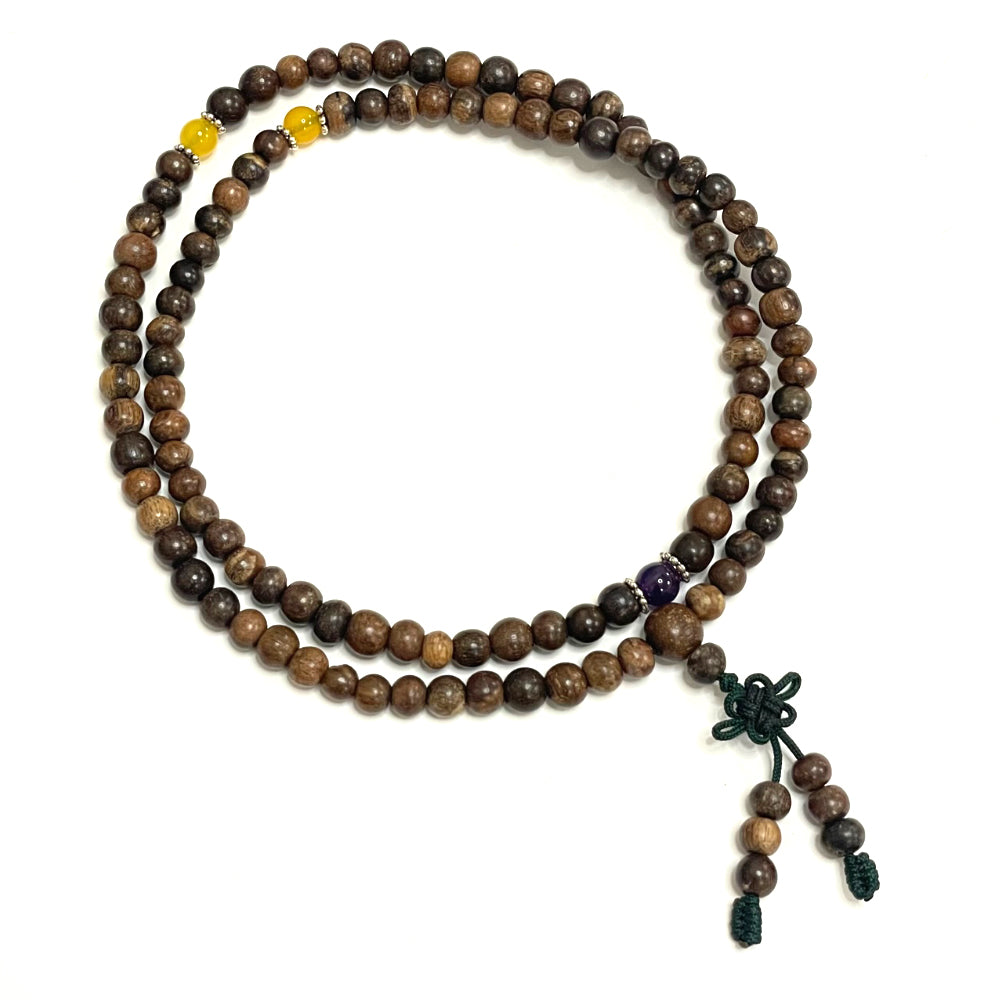 印尼加里曼丹沉香108手串 黃瑪瑙和紫瑪瑙 6mm