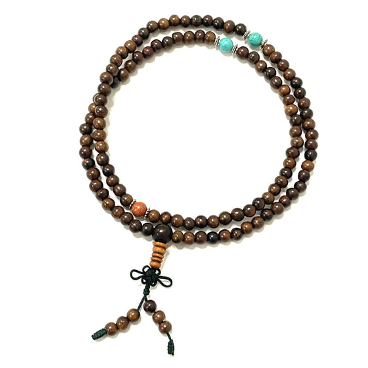 印尼加里曼丹沉香108手串 綠松石和太陽石 6mm