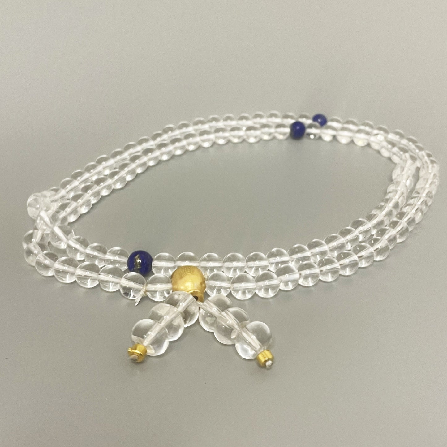 6mm Natural White Crystal with Lapis Lazuli 108 Mala