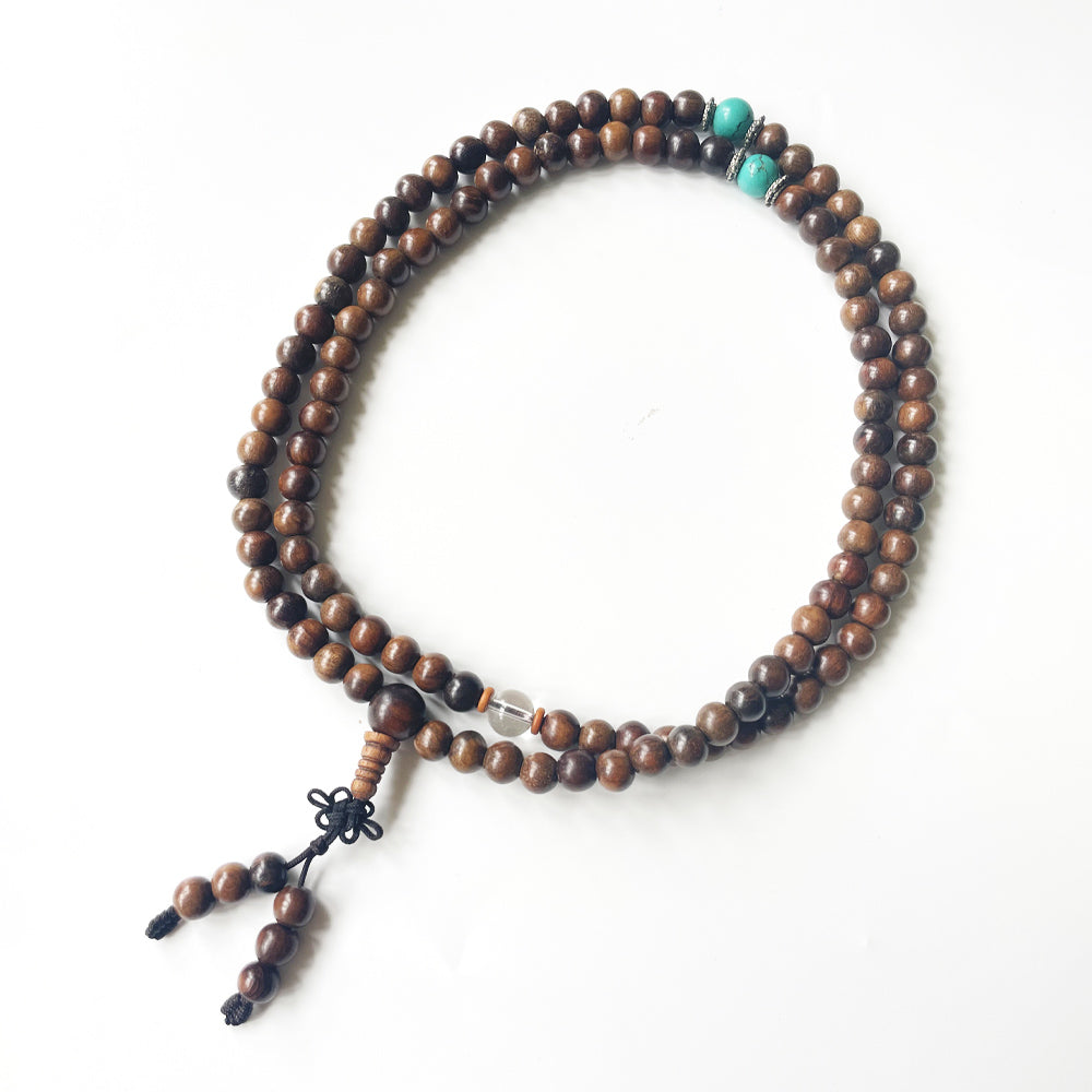 印尼加里曼丹沉香108手串 綠松石和白水晶 8mm