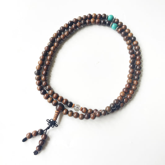 印尼加里曼丹沉香108手串 綠松石和白水晶 8mm