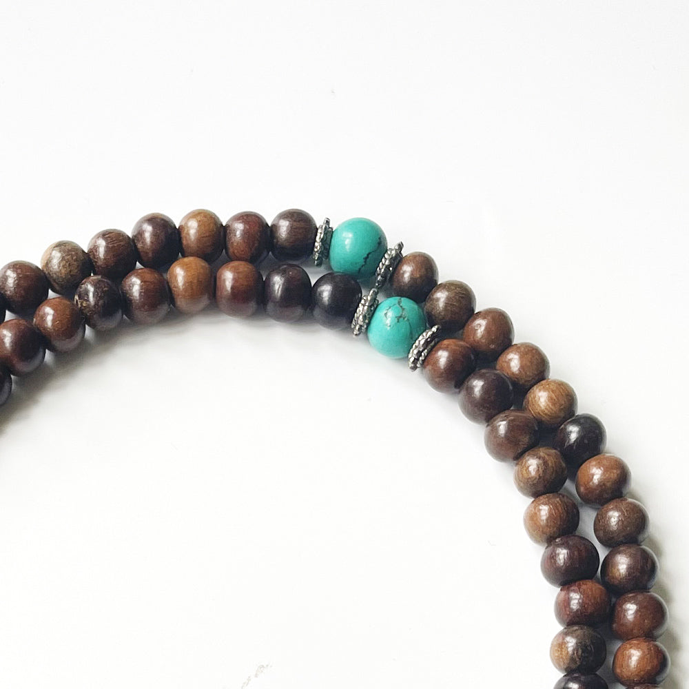印尼加里曼丹沉香108手串 綠松石和白水晶 8mm