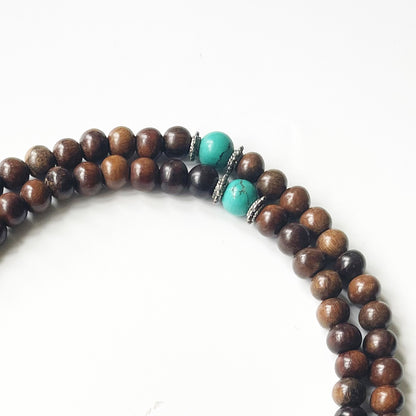 印尼加里曼丹沉香108手串 綠松石和白水晶 8mm