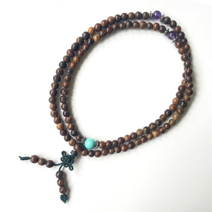 印尼加里曼丹沉香108手串 綠松石和紫瑪瑙 5mm