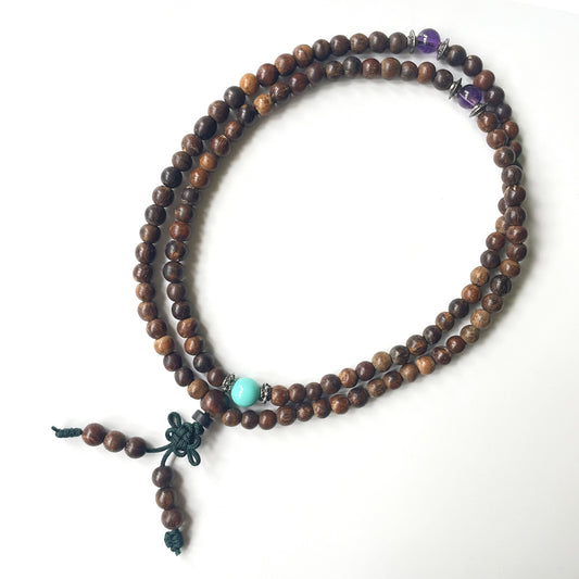 印尼加里曼丹沉香108手串 綠松石和紫瑪瑙 5mm