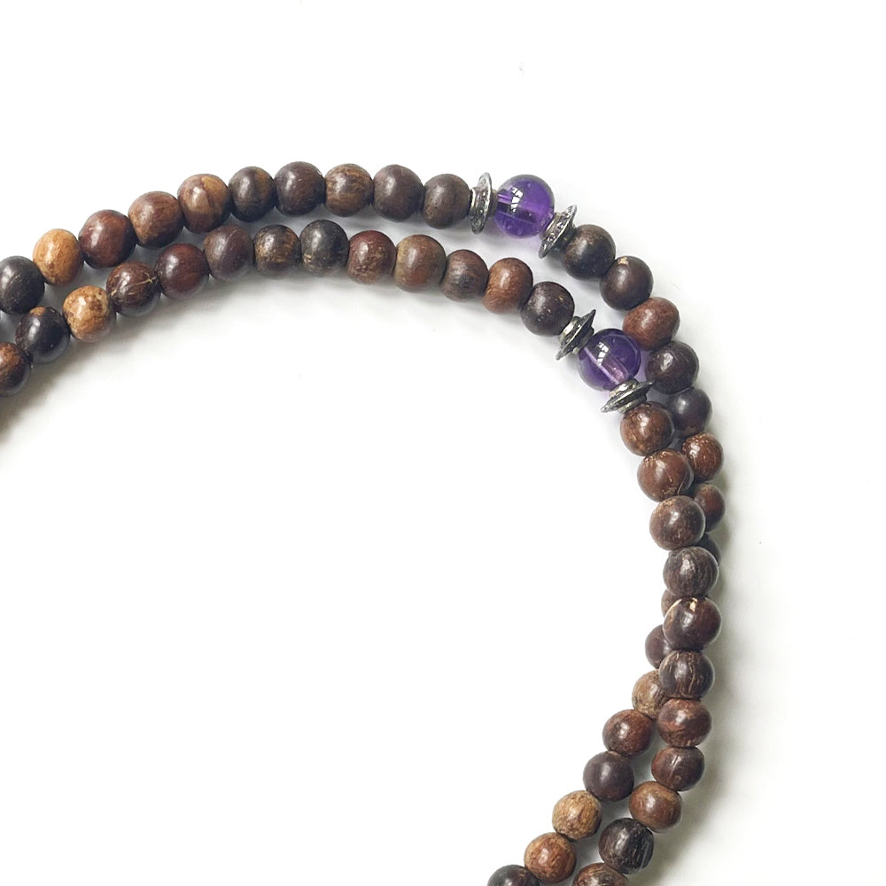 印尼加里曼丹沉香108手串 綠松石和紫瑪瑙 5mm