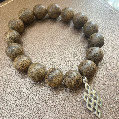 天然沈香手串14MM 純銀925 無盡結吊墜 I 佛禪禮物之選