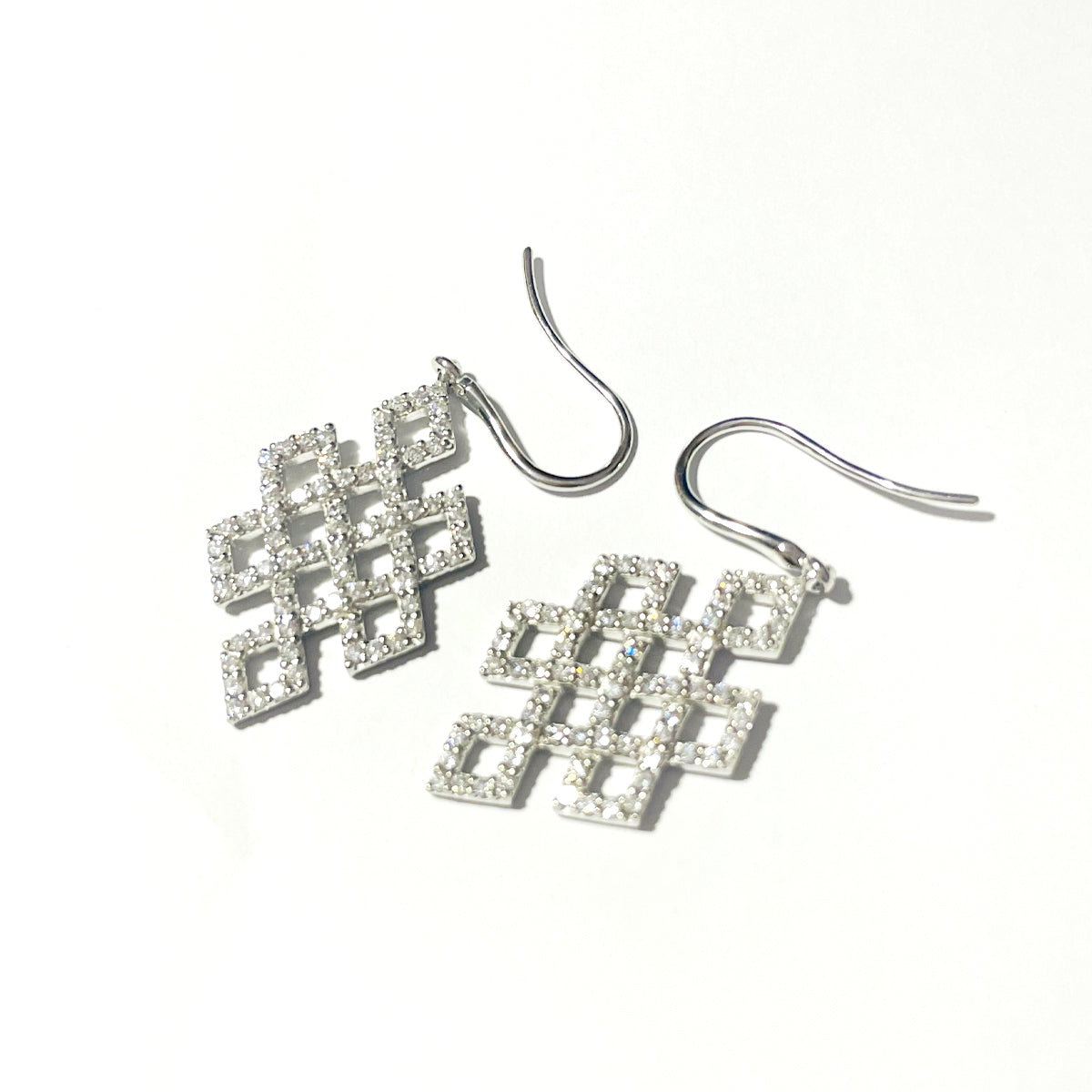 Buddhist Gift Selection I Endless Knot Earrings 925 Sterling Silver CZ Diamonds