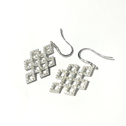 Buddhist Gift Selection I Endless Knot Earrings 925 Sterling Silver CZ Diamonds